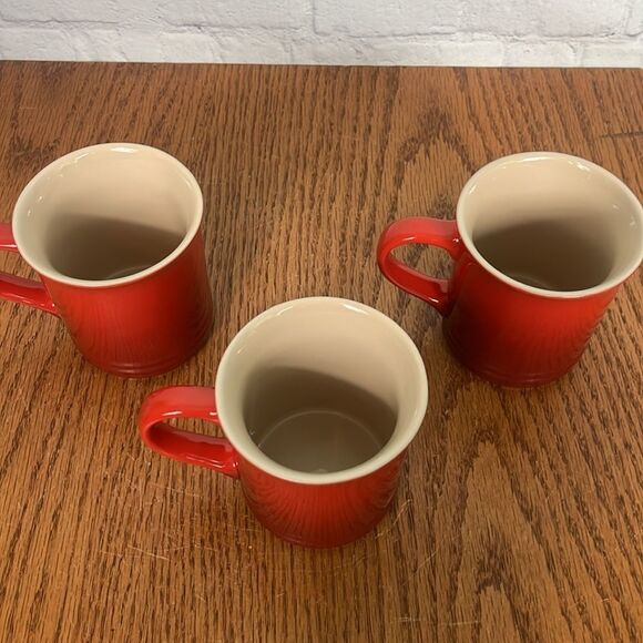 Set B- Le Creuset Stoneware Coffee Mugs Set of 3 In Cerise - 12 oz - Picture 2 of 5